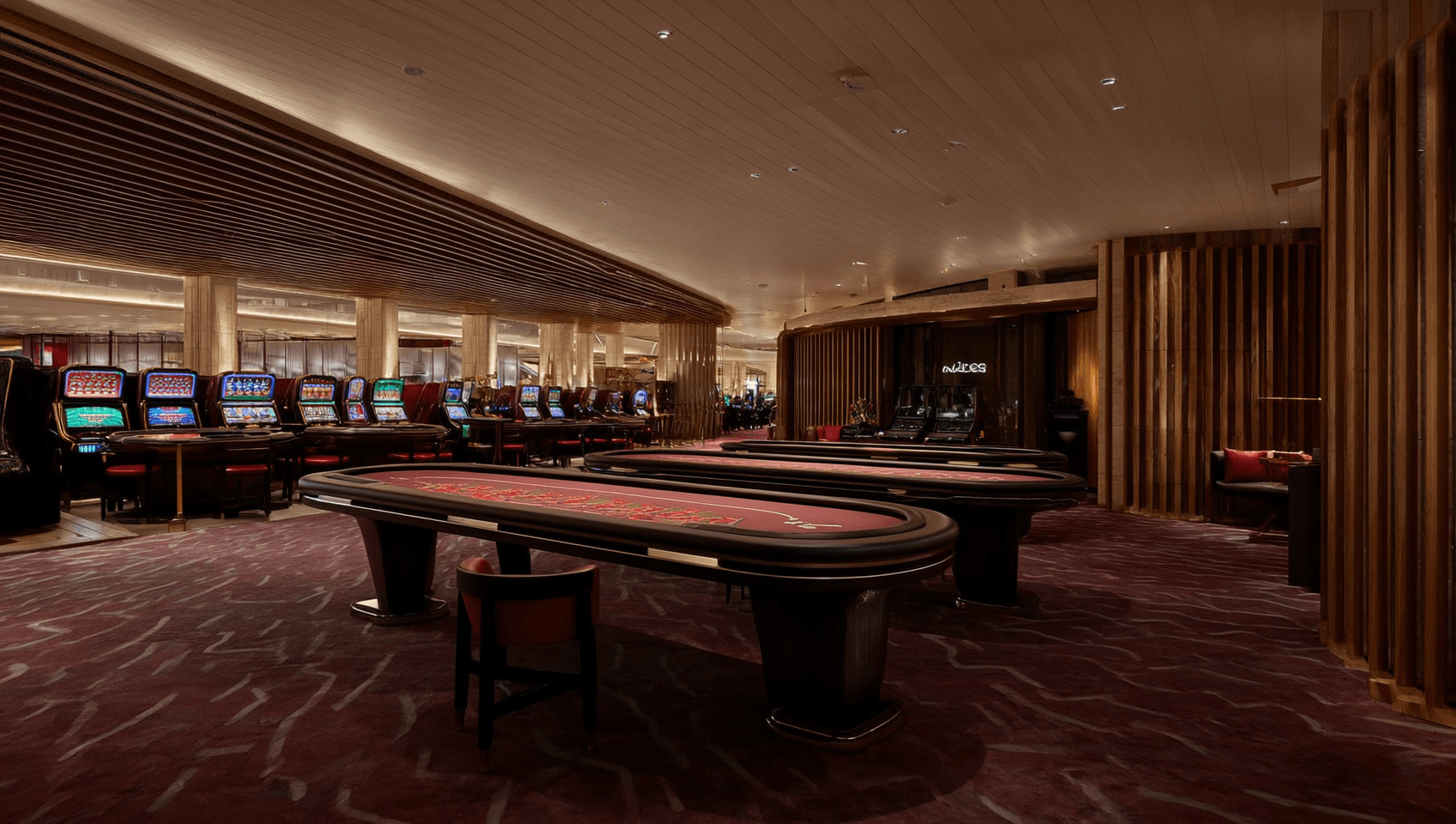 Table games receding under chandeliers on The Grand Floor