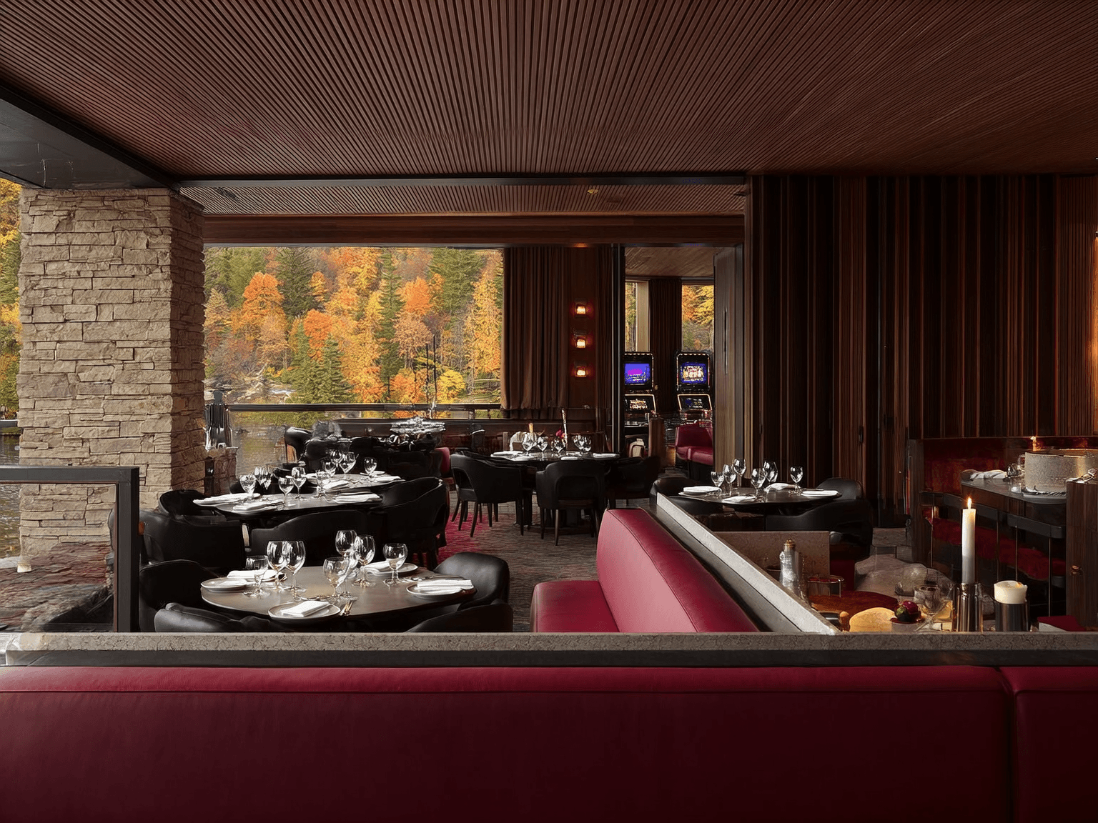 Candlelit tables and dark oak panelling at Silverline Chophouse